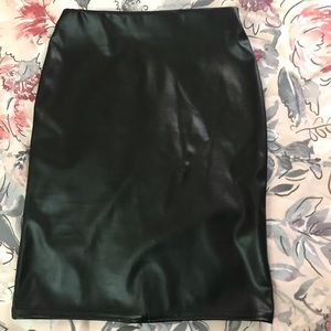 Black leather mini skirt.